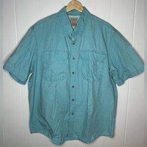 L.L. Bean Men’s Vented Fishing Shirt Blue Cotton Utility Short Sleeve Size Large